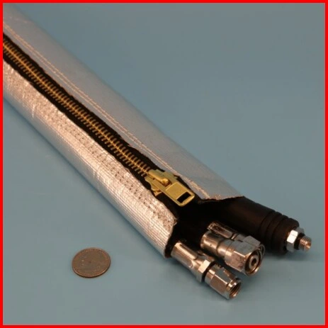 aluminum foil coated fiberglass sleeve with hook loop closure heat reflective wire cable hose protection